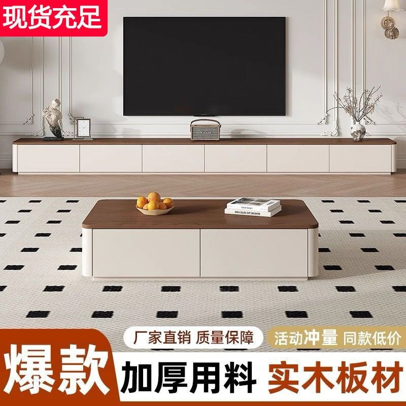 Cream style solid wood tv cabinet living room for home small apartmentaccessible luxuryclassy rounded corner combination cabinet tv cabinet floor
