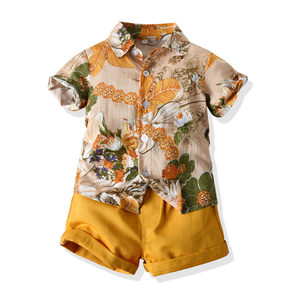 Export children's clothing boys shirt beach style vacation floral shirt short-sleeved hawaiian boys shirt children's clothing kidssuit