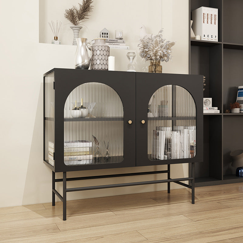 Nordic wrought iron dining side cabinet living room simple light luxury glass tea cabinet wine cabinet storage display storage cabinet