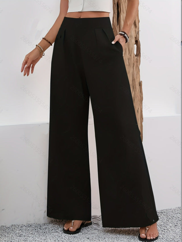 european and american cross-border  autumn new women's pocket high-waisted fashionable versatile wide-leg trousers commuting pants