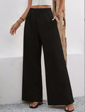 european and american cross-border  autumn new women's pocket high-waisted fashionable versatile wide-leg trousers commuting pants