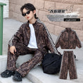 boys' casual cardigan two-piece set: trendy new fashion leopard print loose fit spring/autumn outfit for older boys