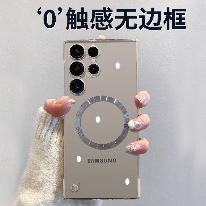 Suitable for samsung s25ultra electroplated frameless mobile phone case s24+ comes with glass lens film transparent thin hard case