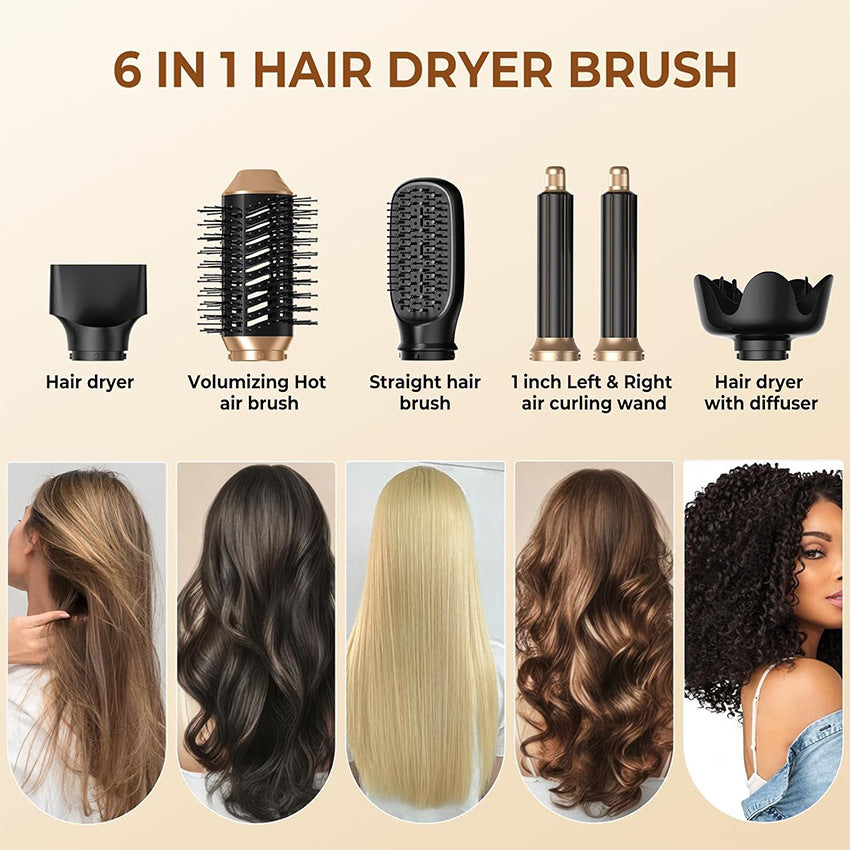 Cross-border six-in-one folding hot air comb, multi-functional hair dryer, automatic curling iron, wet and dry curling straight dual-purpose hair dryer comb