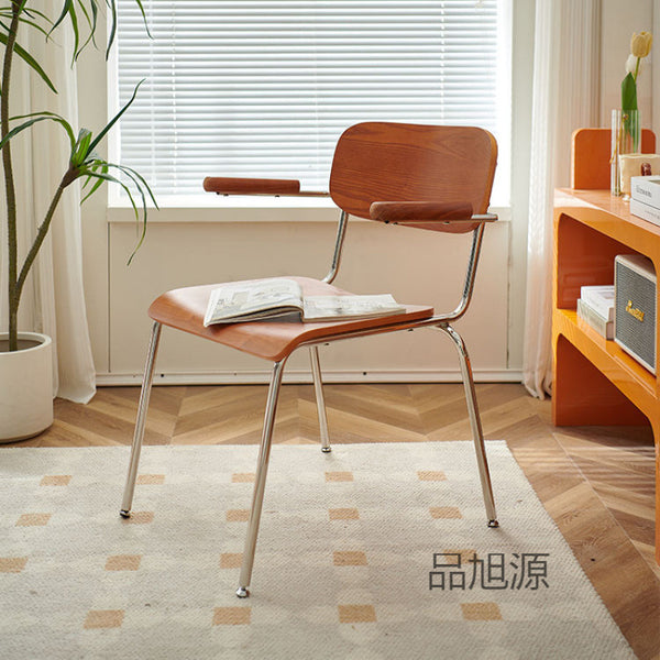 Nordic creative solid wood with armrests hanging table casual dining chair Japanese ear chair stainless steel antique dining chair