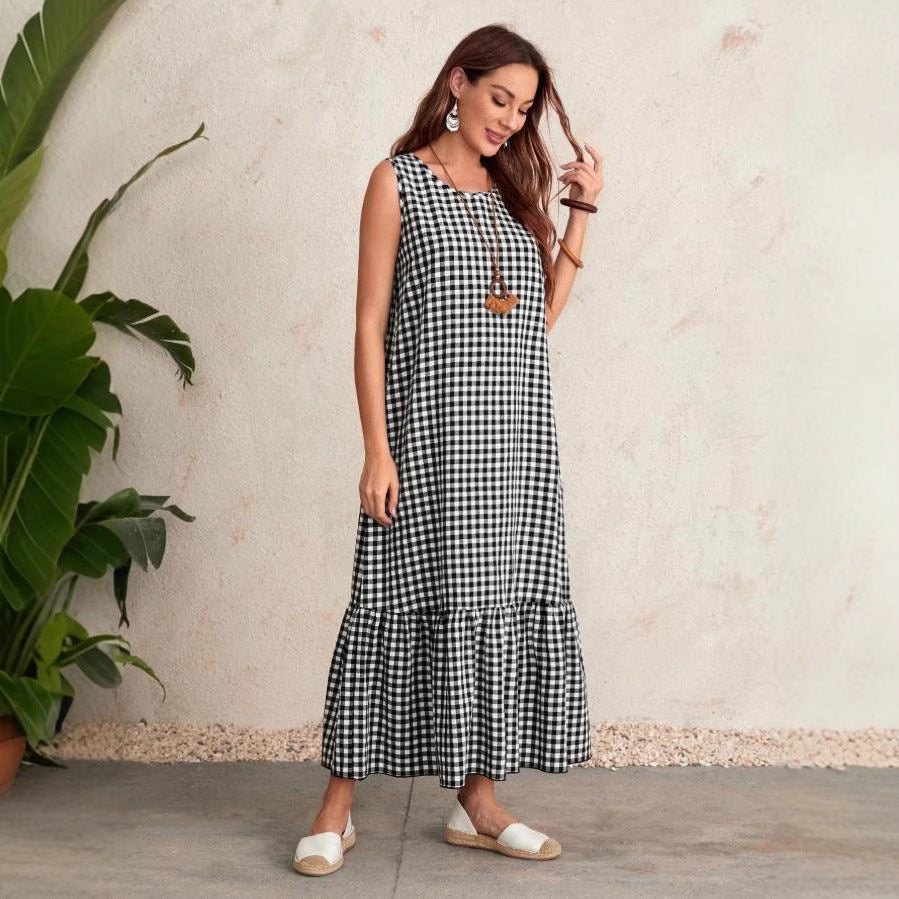 European and american cross-border  summer new sleeveless casual designer a-line maxi dress for women