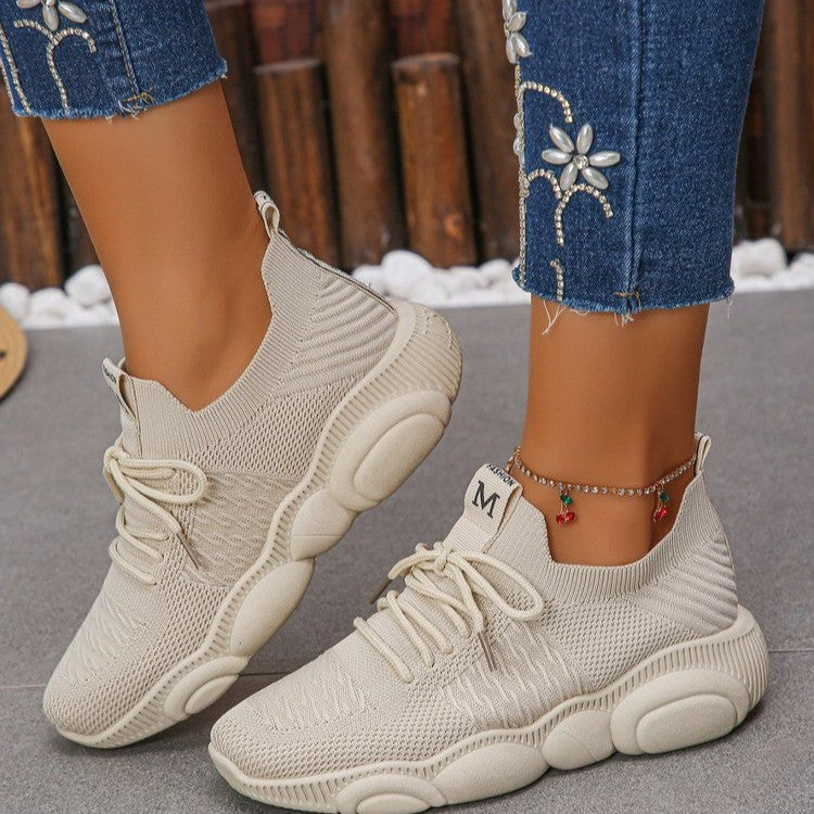 Exportplus sizespring & fallnew arrivaltie backcasual sneakers mesh thick solecasualeasiest for match flying woven breathable running shoes