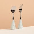 Carefully selected, instagram-worthy, high-end cheese stainless steel fork and spoon set. features a heat-resistant ceramic handle. perfect as children's cutlery