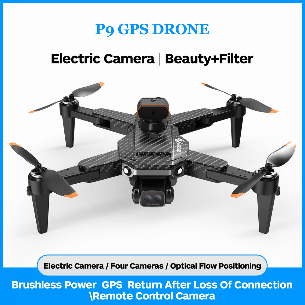 p9 brushless drone with gps return-to-home, long-endurance hd aerial photography, obstacle avoidance, and remote control