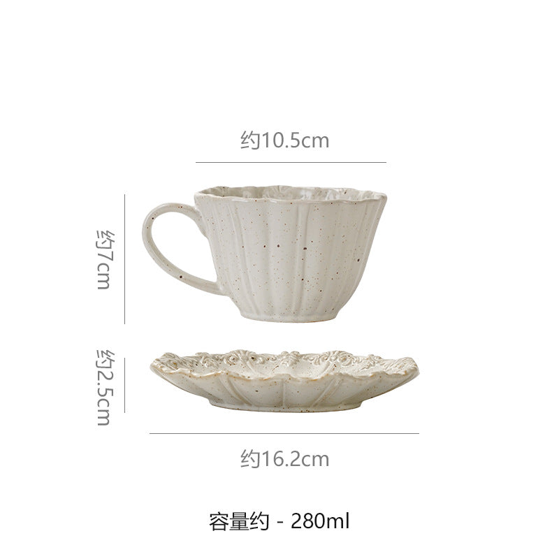 Vintage gilt ceramic embossed cup and saucer set - unique, high-style milk, coffee, afternoon tea, and water cups