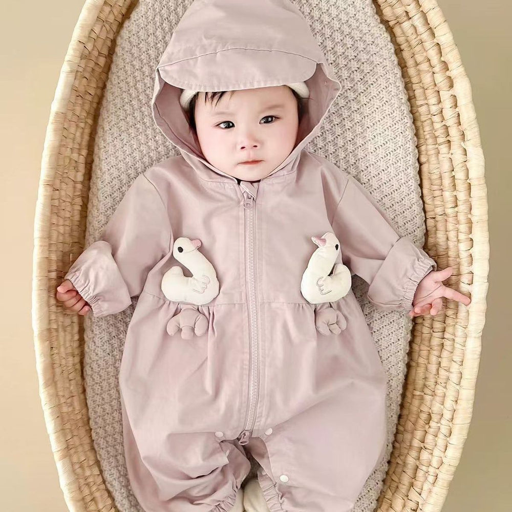 Winter hooded romper outfit baby jumpsuit coat infant onesie super cute fleece-lined thickened trendy