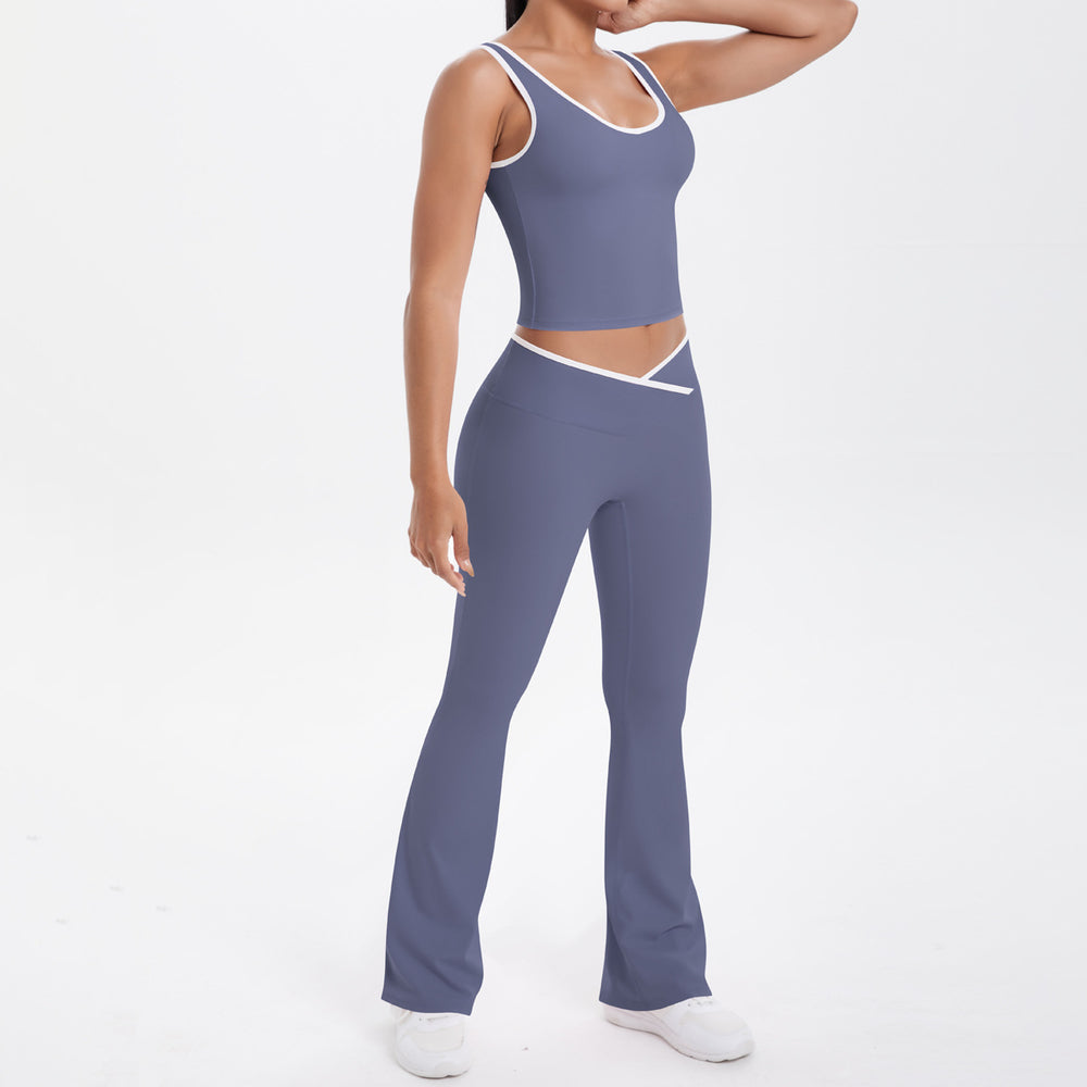 Contrast colorpatchwork nude cross high waist micro flare yoga wear tight quick-drying beautiful back sports suit running fitness wear