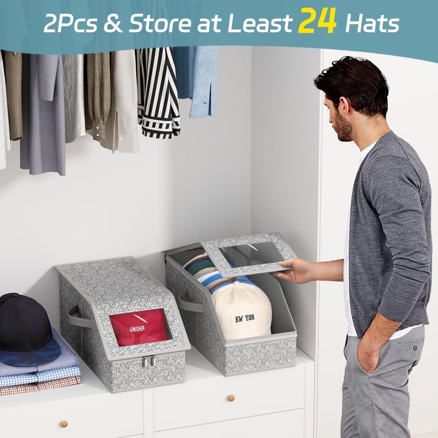 Cross-border new hat storage box Large capacity stackable baseball cap storage box Multifunctional dust-proof storage box