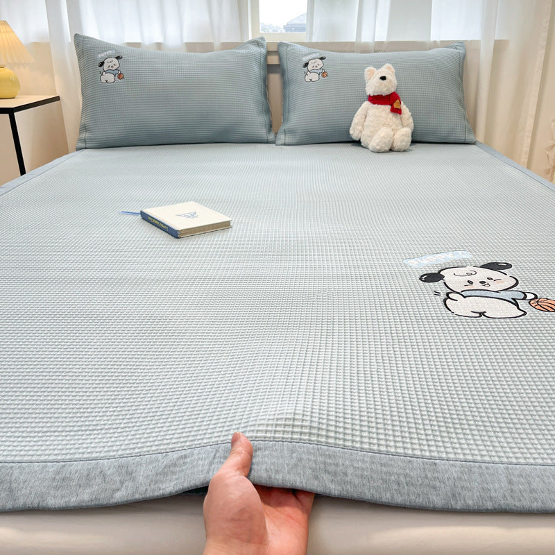 Summer Class A Waffle Cartoon Embroidered Mat Skin-friendly Sleeping Naked Ice Silk Mat Mattress Air Conditioning Soft Mat Cross-border