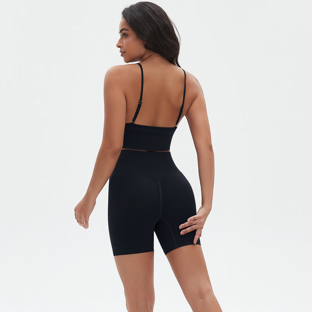 seamless knittingpure color high elastic tight sexy yoga suit suspender beautiful back running fitness two-piece set