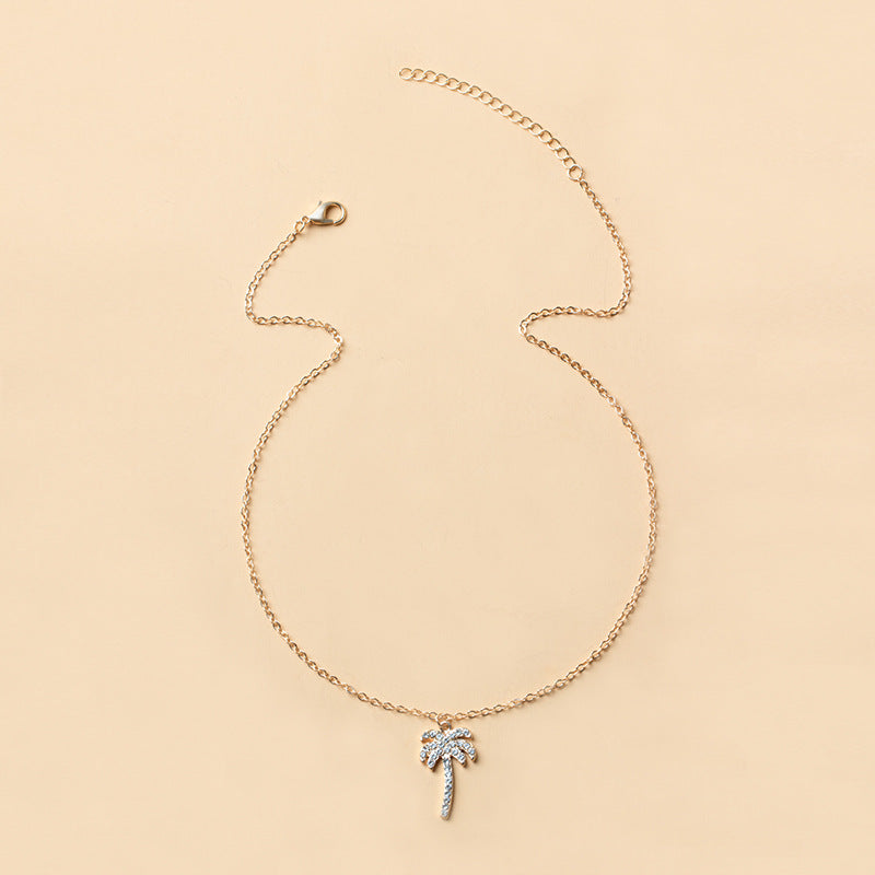 Rhinestone necklace wholesale fashion popular jewelry luxury inlaid gemstone coconut tree pendant women's easiest for match alloy necklace
