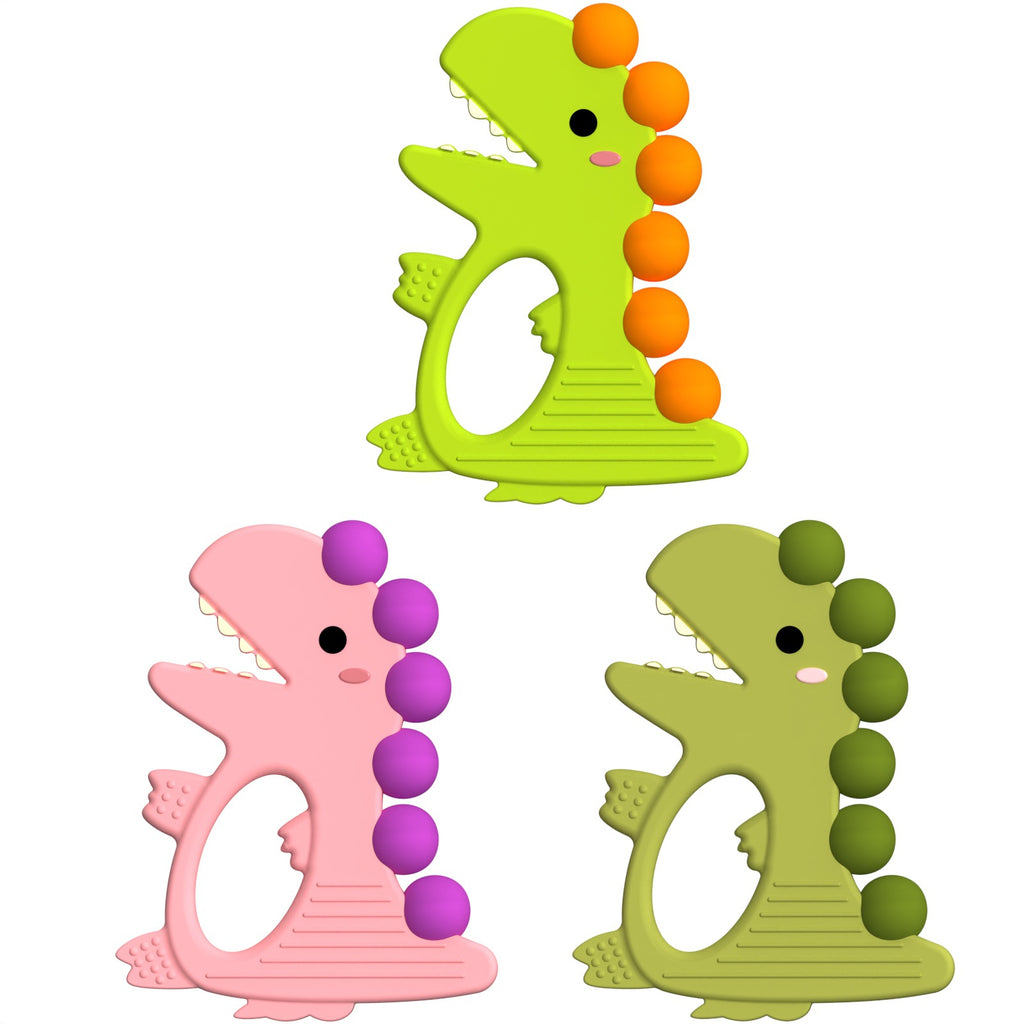 Cross-border new creative cartoon dinosaur drop glue toothpaste baby food grade silicone molar stick anti-eating hand toy