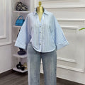 European and american cross-border women's fashion:  summer new arrival - stylish turn-down collar, loose fit, unique design, niche casual shirt top