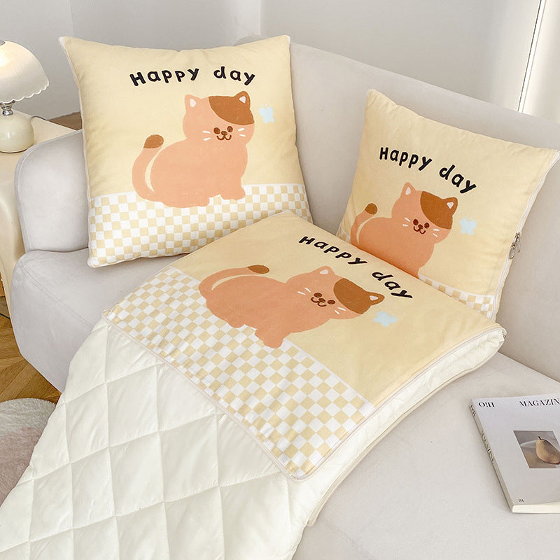 Cartoon plush blanket pillow 2-in-1: cushion, pillow, blanket, air conditioning quilt, car nap pillow, plush blanket