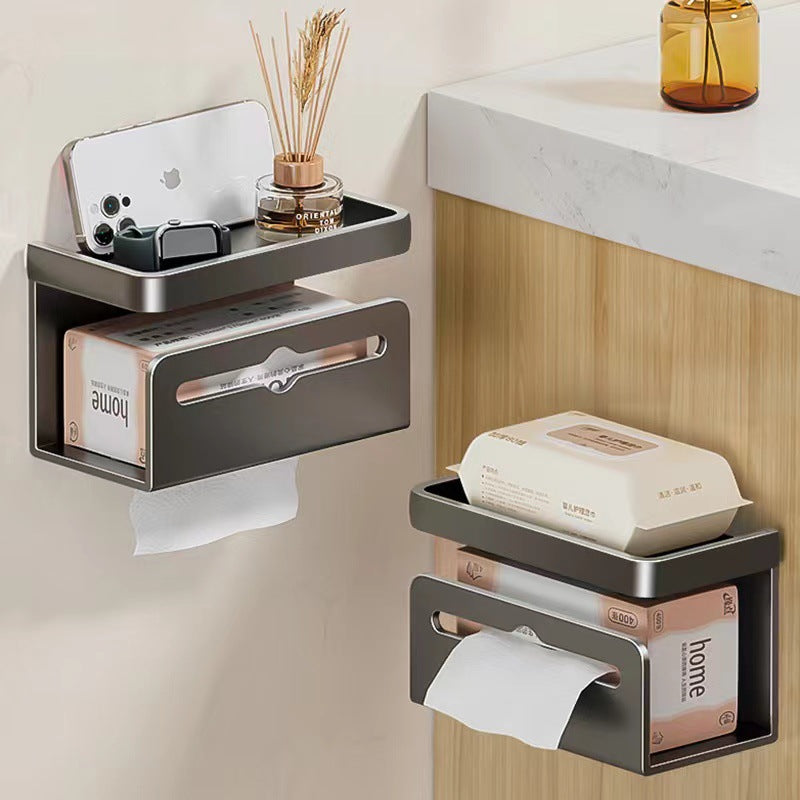 Cross-border bathroom tissue box roll paper holder double layer non-punching wall hanging mobile phone holder paper drawing holder kitchen tissue holder