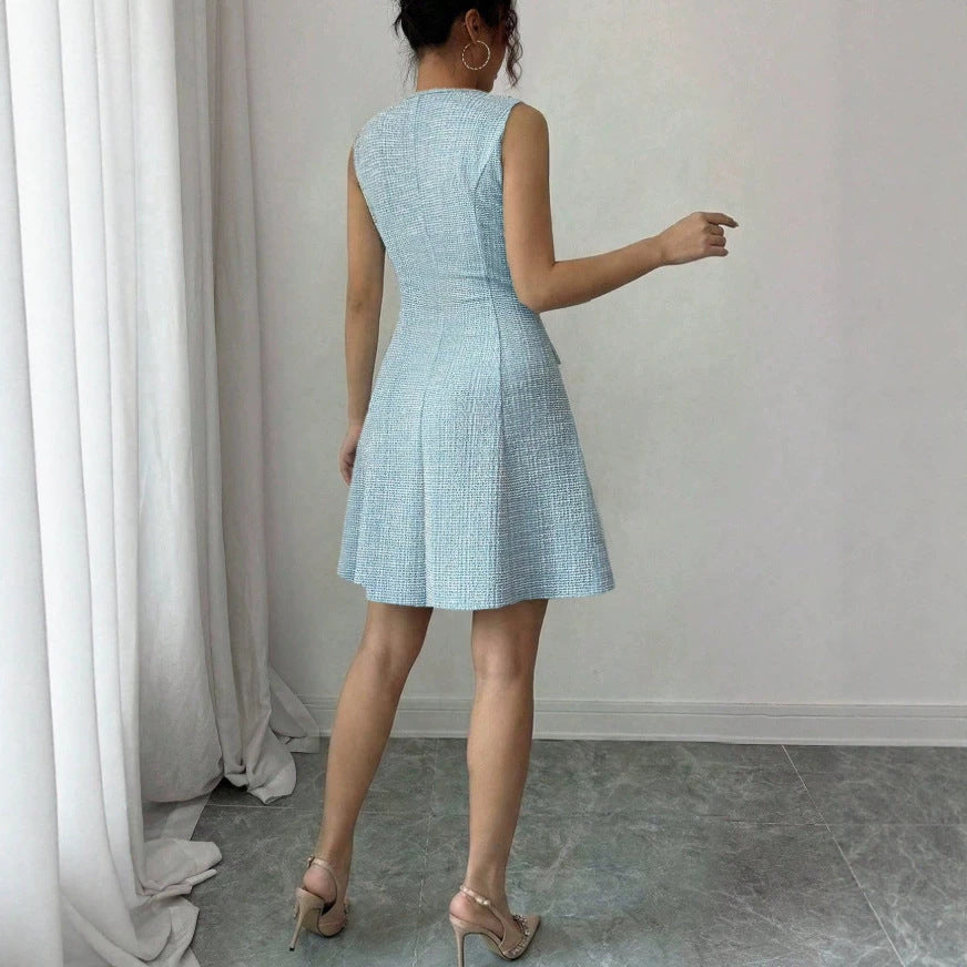 summer new arrival: round neck, single-breasted, slim-fit, versatile sleeveless dress
