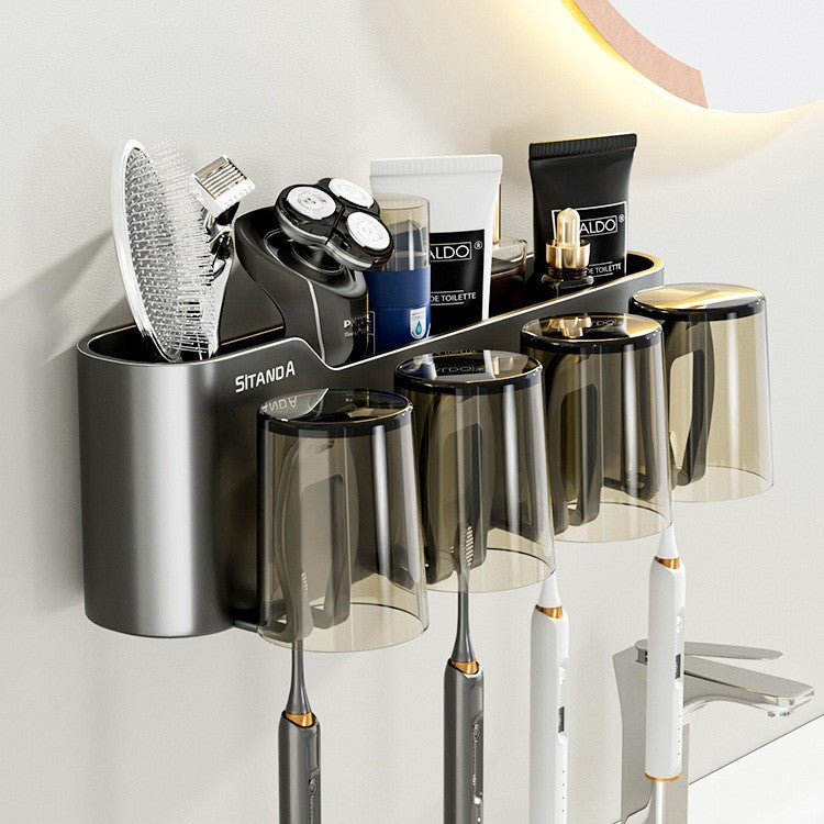 New arrival toothbrush holder storage rack detachable washable bathroom punch-free wall-mounted electric tooth cup mouthwash cup toothbrush holder