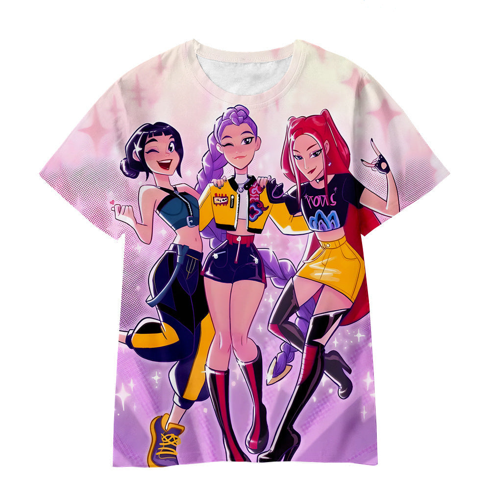 Witcher boy group 3d digital printing cross-border overseas casual loosefashion t-shirt k-pop girls t-shirt