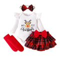 Long-sleeved jumpsuit fashionfall and winter infant and toddler pit sleeves letterprinting christmas plaidprinting skirt khaki