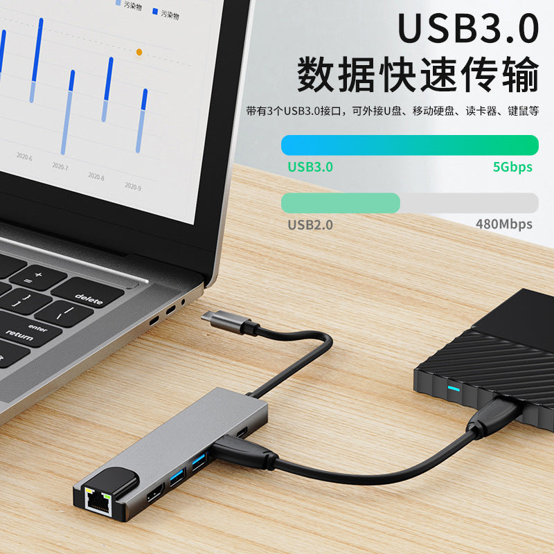 6-in-1 gigabit ethernet adapter with type-c usb 3.0 hub, perfect for apple laptop docking stations