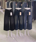 New arrival women's jeans high waist washed wide leg slightly flared cropped pants wholesale women cropped jeans