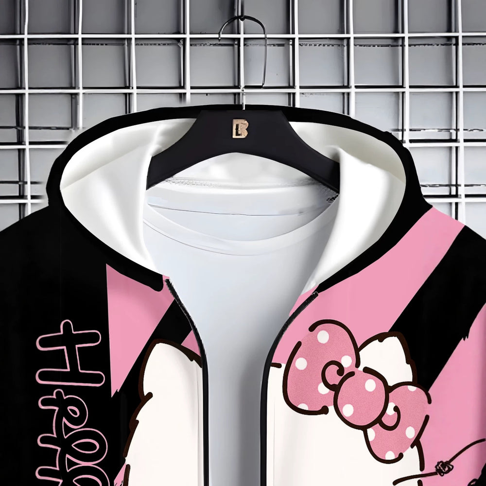 Kids' hoodie jacket, cross-border hot seller: cute cartoon print fashion zip-up hoodie for girls, dropshipping available