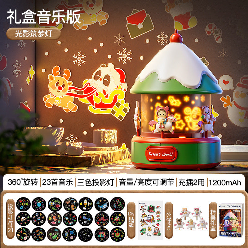 Girl's birthday gift christmas atmosphere night light rotating star projector lamp kids bedroom projector music box toy
