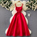 Evening party dress women's royal sister classy suspender long skirt french waist elegant puffy swing dress summer