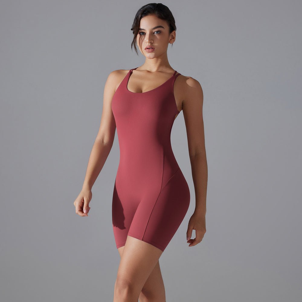 fashion butt lift high elastic tight fitness sports yoga wear cross back no embarrassing line shorts jumpsuit