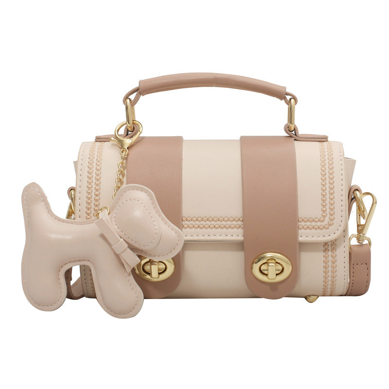 Foreign style bag contrasting color women's small bag 2025 new portable Boston bag fashionable and simple shoulder messenger bag