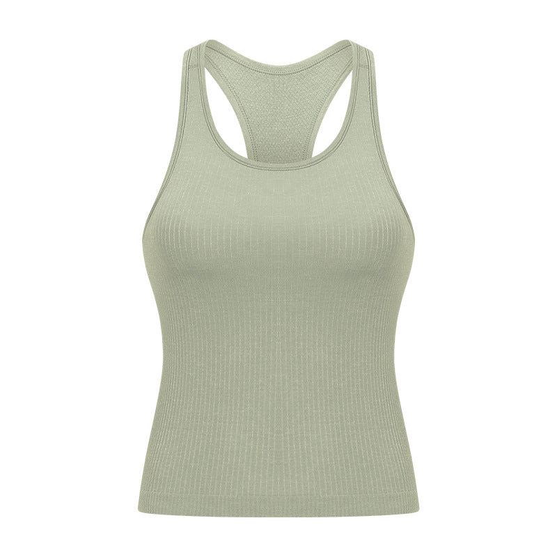 Ready-to-ship yoga outfit: stylish racerback yoga tank top with built-in bra pads for women - perfect for running, fitness, and workouts (model dt140)