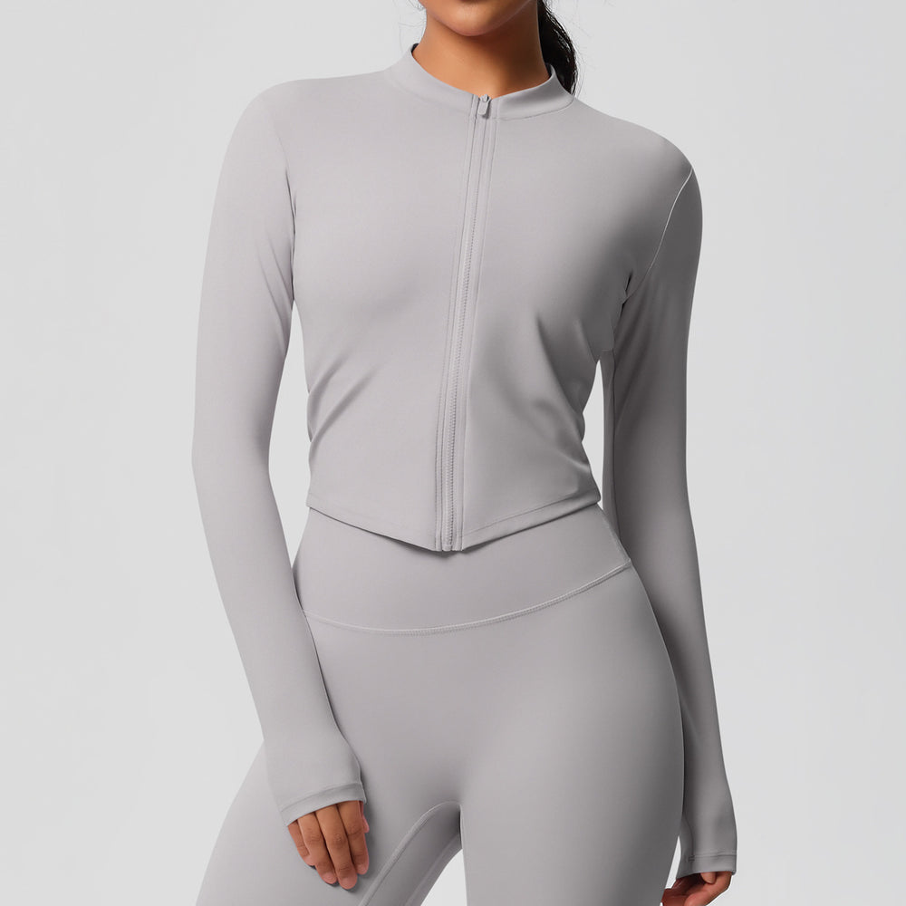 Ready-to-ship cross-border quick-dry brushed fleece workout zip-up top - women's running, activewear, and yoga long sleeve