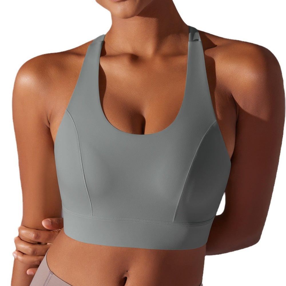 New seamless nude feel solid color racerback hook-and-eye sports bra - perfect for running, fitness, and yoga