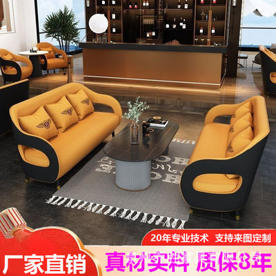 Minimalist commercial reception area casual sofa small round table set hotel reception negotiation table and chairs business leather sofa