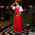 European and american style women's summer  elegant bubble sleeve blouse collar high waist slimming dress - faux two-piece