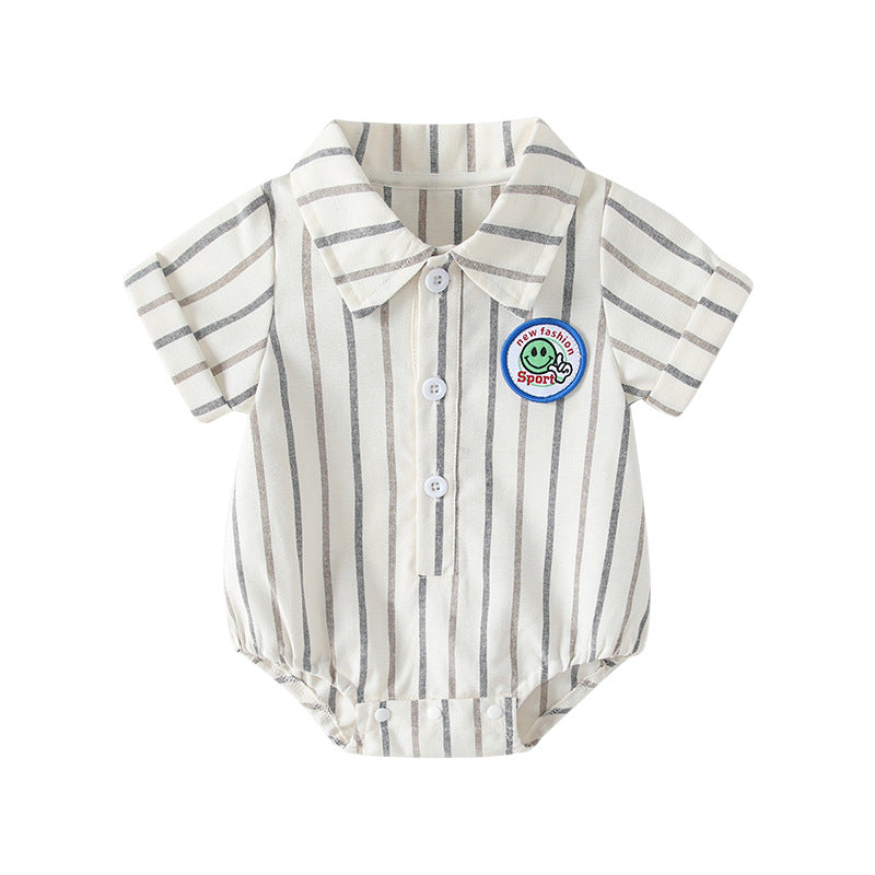 Newborn summer clothes - lightweight  newborn baby boy striped british preppy style shirt romper