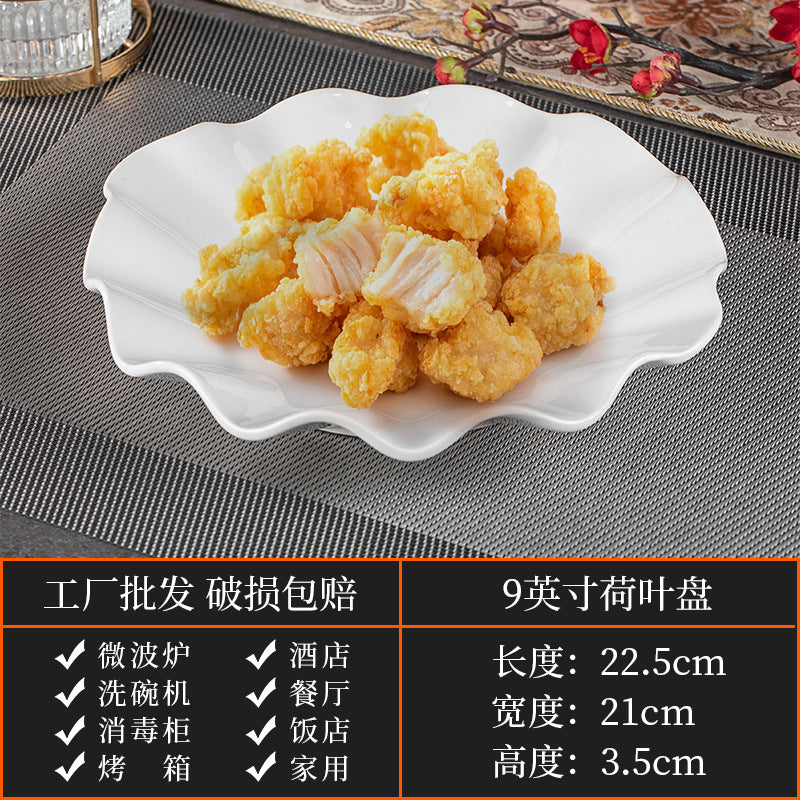 High-end ceramic pure cabbage plate, special-shaped asymmetrical cold dish plate, stir-fry plate, tableware for restaurants and hotels