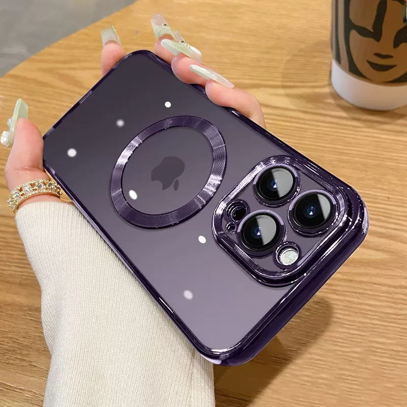 Electroplated magnetic iphone 17 pro max case with clear lens protector, full coverage drop-proof case for iphone 12/11