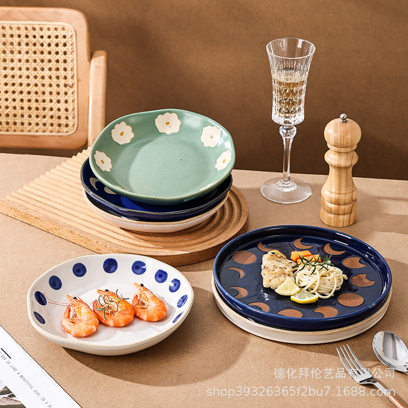 Influencer-style retro creative stoneware dinner plate - ceramic dinner plate, salad plate, steak plate for home use - wholesale