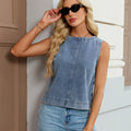 Fashion cross-border foreign trade  independent station summer new casual round neck straight-leg versatile slimming look denim vest
