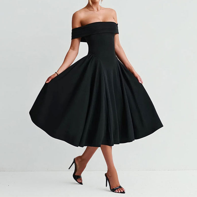 cross-border e-commerce women's fashion: european and american summer new arrivals - elegant and chic strapless one-shoulder evening gown dress