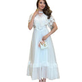 summer new arrival: white lace patchwork flowy elegant vintage lightweight maxi dress