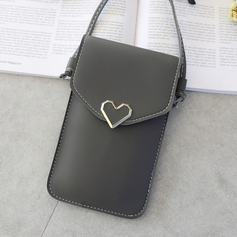 Simple Women's Wallet Mini Crossbody Shoulder Bag PVC Mobile Phone Bag Wallet Touch Screen Heart Leather Tote Bag