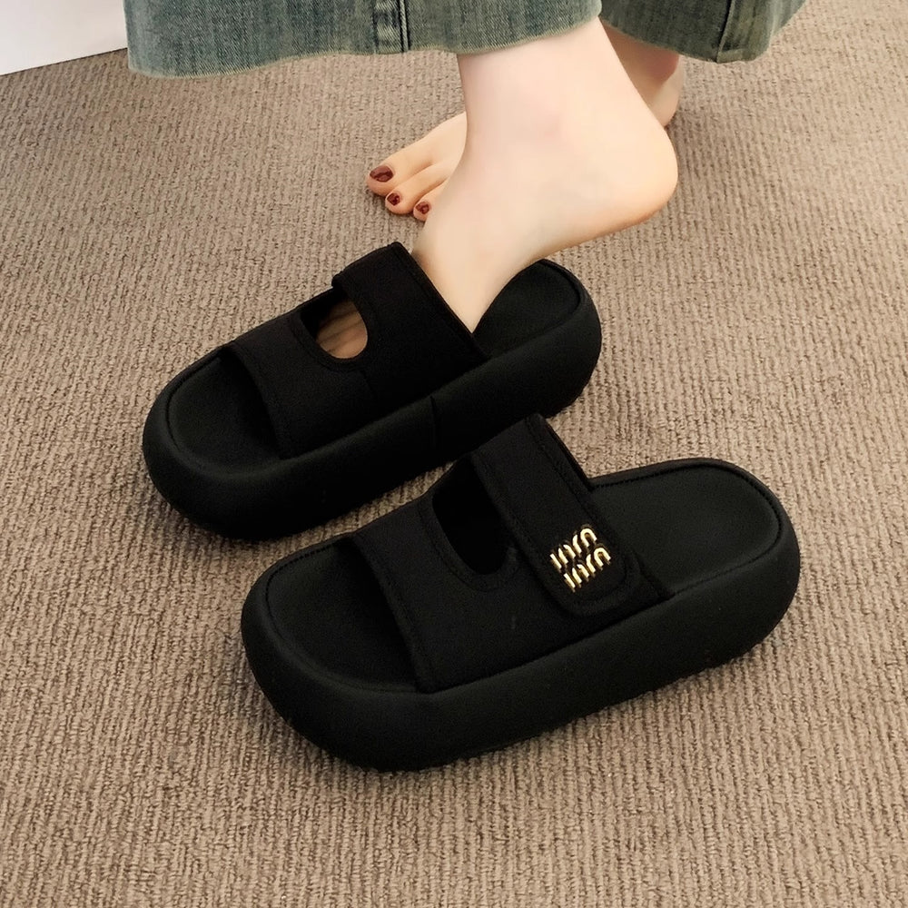 Thick solevelcro sandals and slippers for women summeroutwear2026 new arrivaleasiest for matchslimming look one-line slippers casual sandals