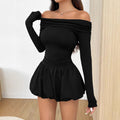 Amazon hot girl mini cake dress long sleeves one shoulder ruffles waist slimming lookdress